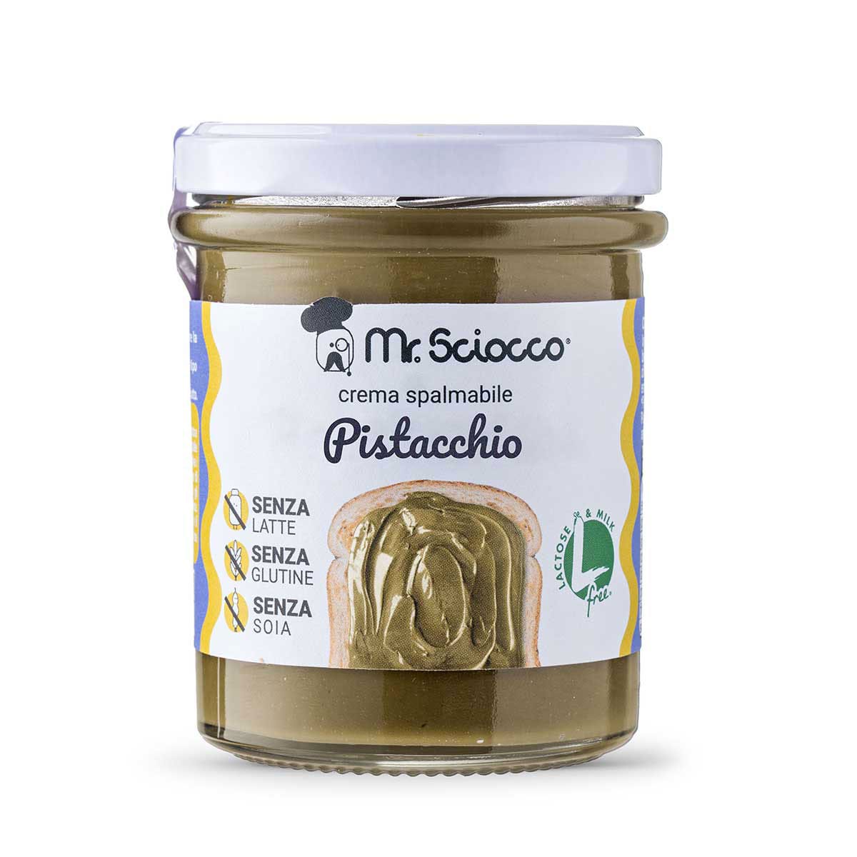 Spalmabile al gusto pistacchio senza lattosio, glutine e vegan