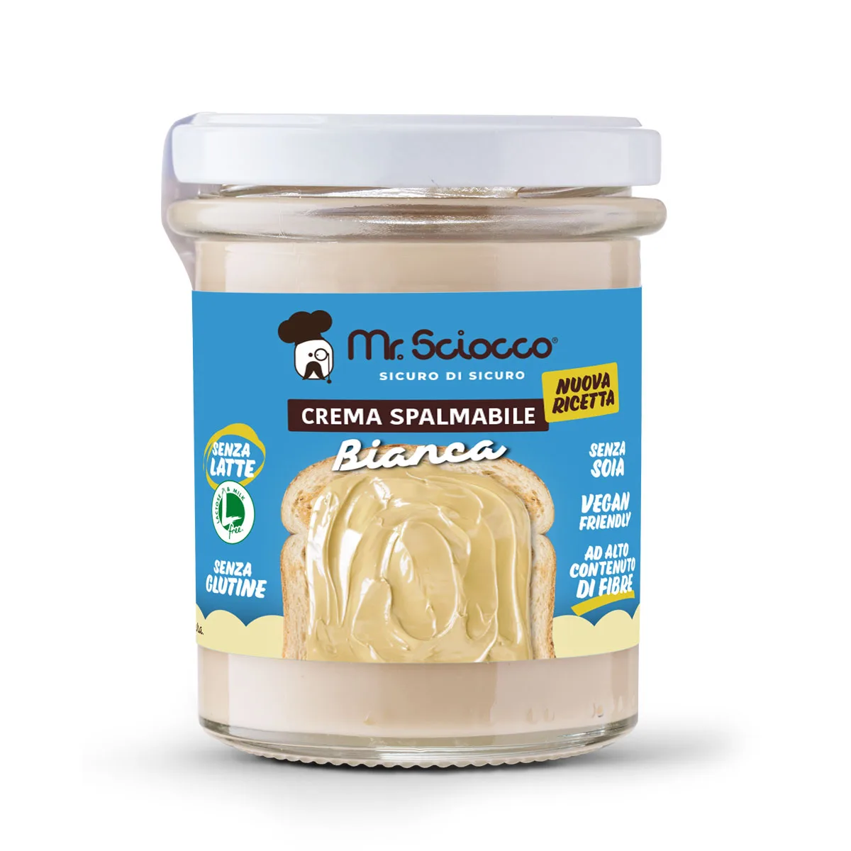 Crema spalmabile bianca senza lattosio, glutine. Vegana