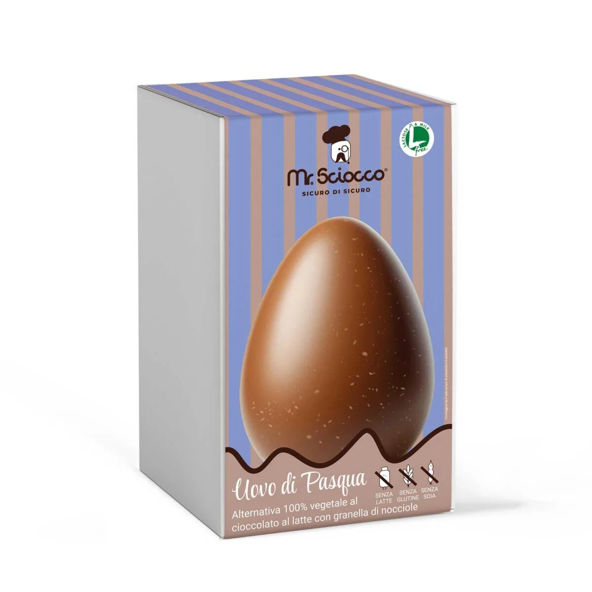 Uovo di Pasqua cioccolato al latte con granella di nocciole vegano
