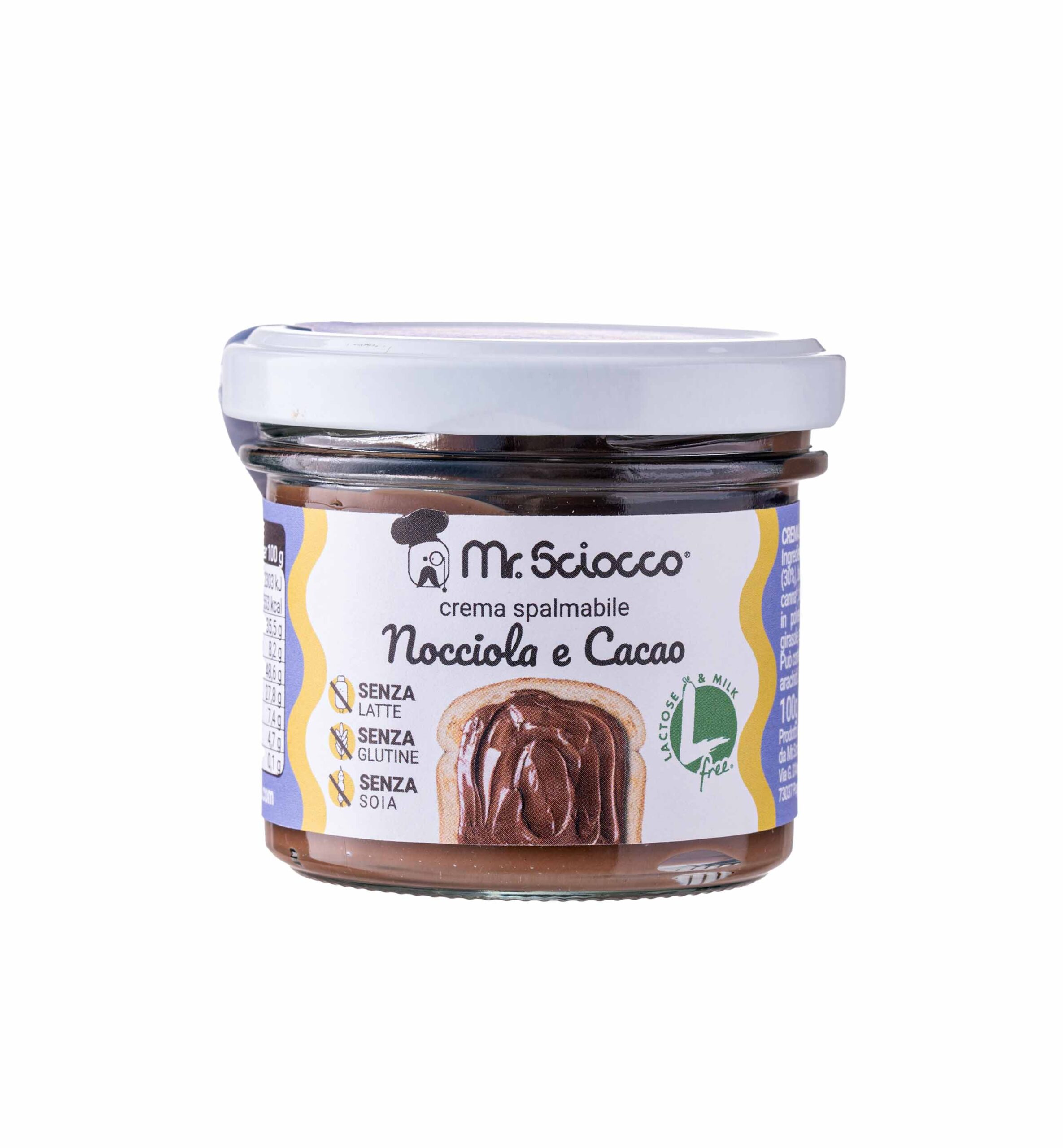 Crema spalmabile alla nocciola e cacao per intolleranti e allergici al lattosio, proteine del latte, glutine e soia