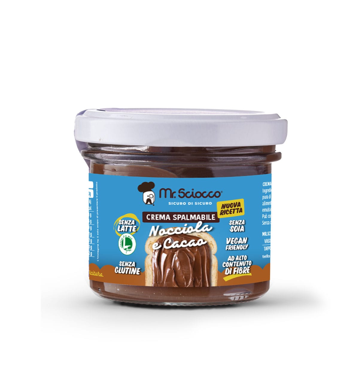 Crema spalmabile alla nocciola e cacao per intolleranti e allergici al lattosio, proteine del latte, glutine e soia