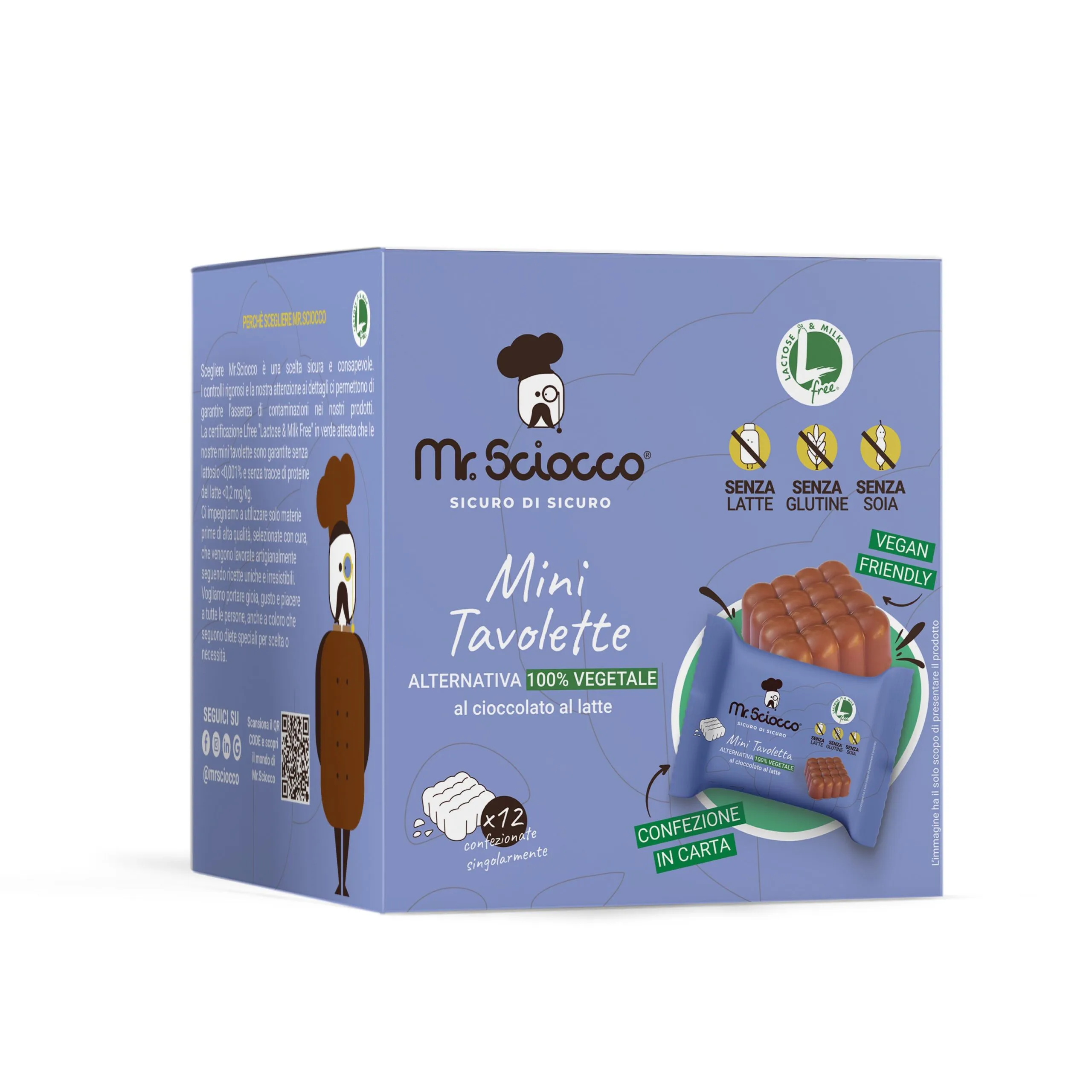 Mini Tavolette cioccolato al latte senza latte per intolleranti e allergici lattosio e proteine del latte