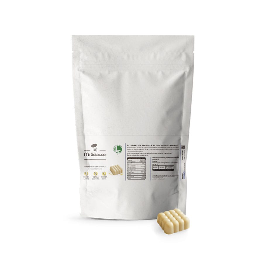 Cioccolato bianco senza lattosio glutine e soia in doypack da 500g