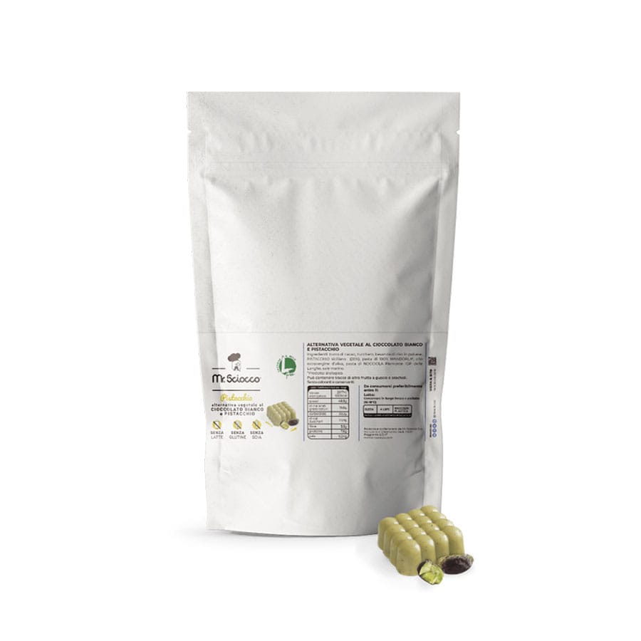 Cioccolato pistacchio senza lattosio glutine e soia in doypack da 500g