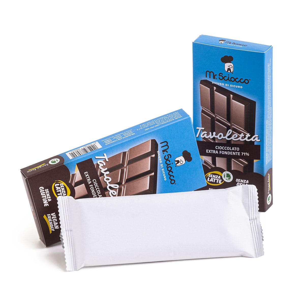 Tavolette al cioccolato fondente senza glutine, lattosio e vegan