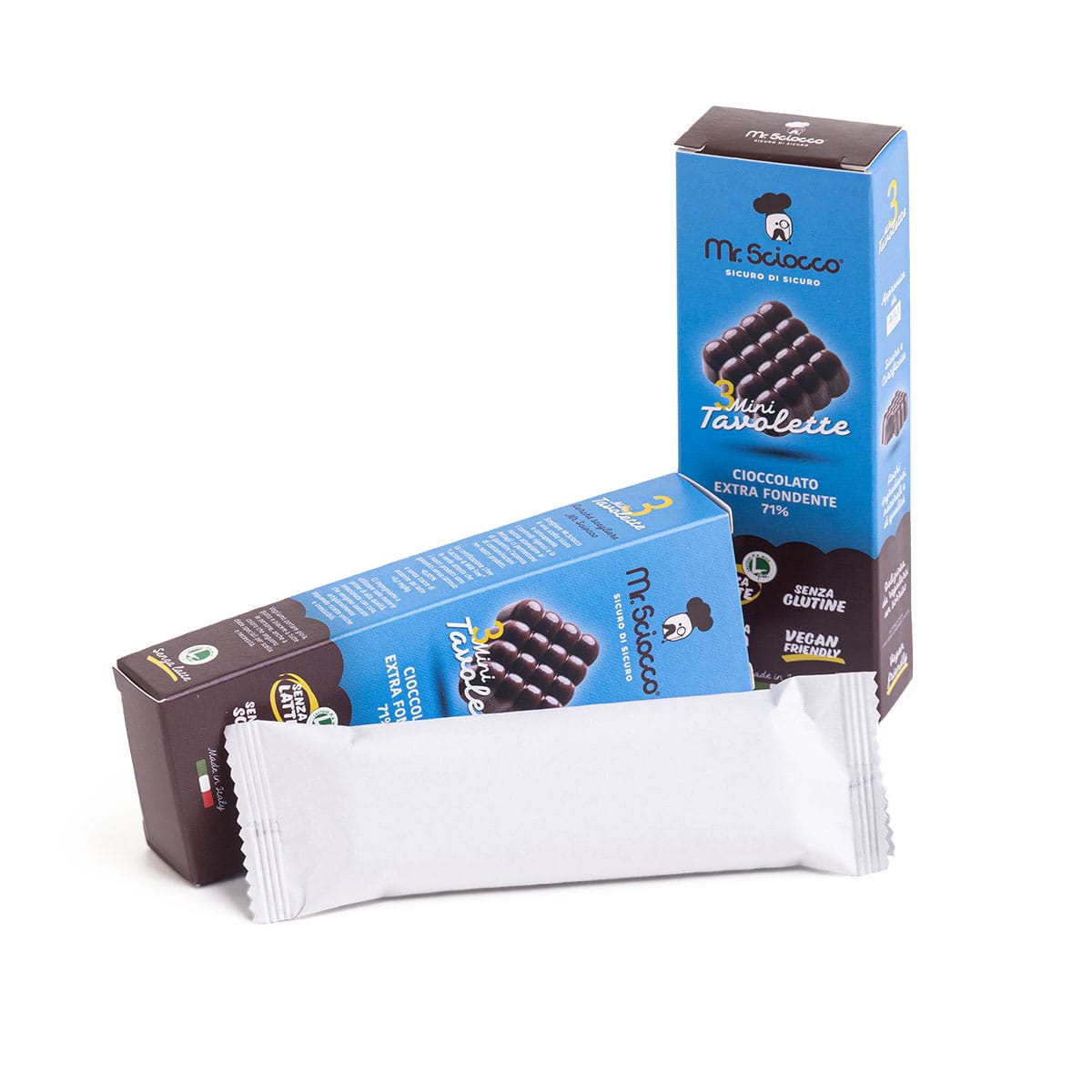 Tris mini tavolette vegan al cioccolato fondente senza lattosio e glutine