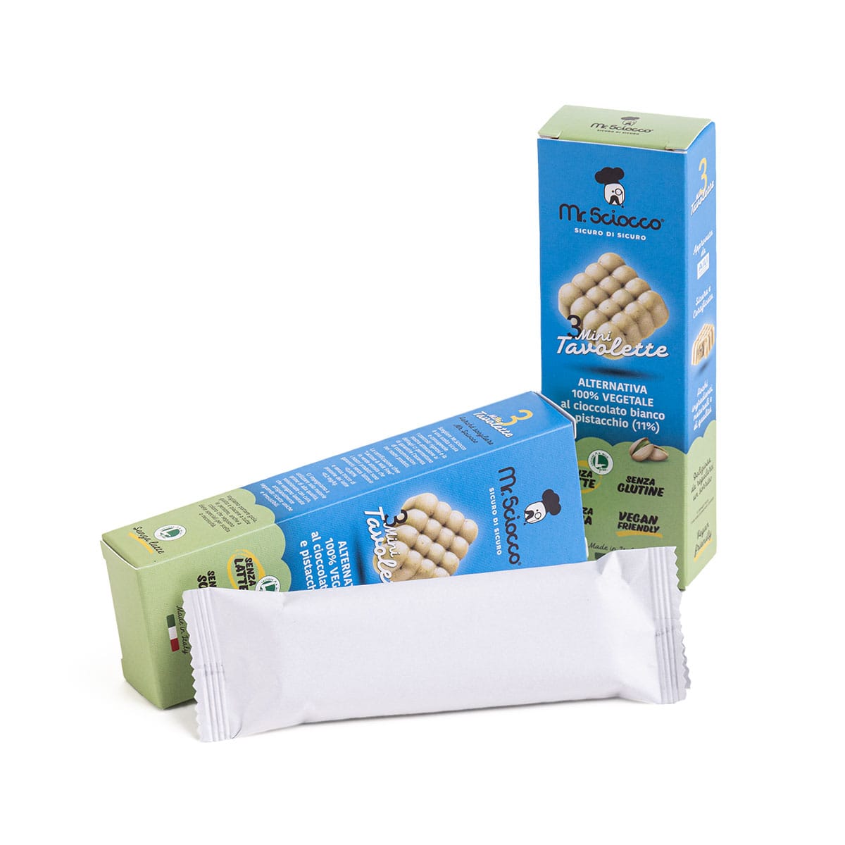 Tris mini tavolette vegan cioccolato al pistacchio senza lattosio e glutine