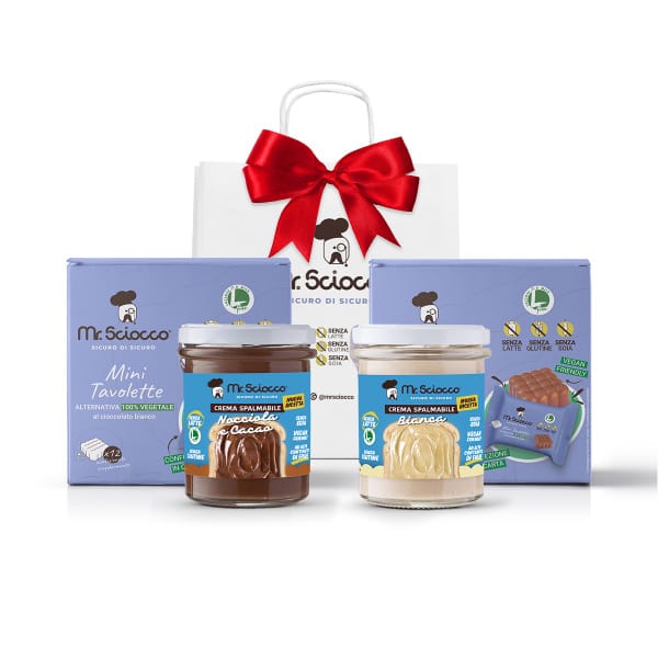 Box regalo cioccolato bianco e cacao senza latte.