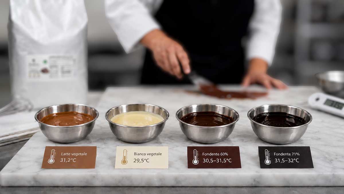 Temperature di temperaggio del cioccolato senza latte con controllo della fusione
